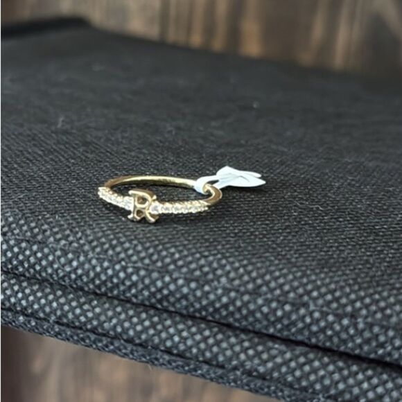14K Gold Plated Initial R Ring Initial with Zirconia - Picture 6 of 11